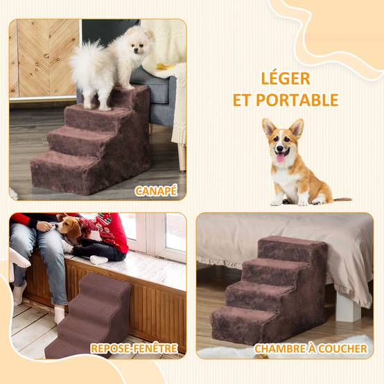 ComfortXL - Escalier pour chien et chat 4 marches en panneaux de particules marron 60 x 35 x 44 cm pour accéder au canapé - Image 7