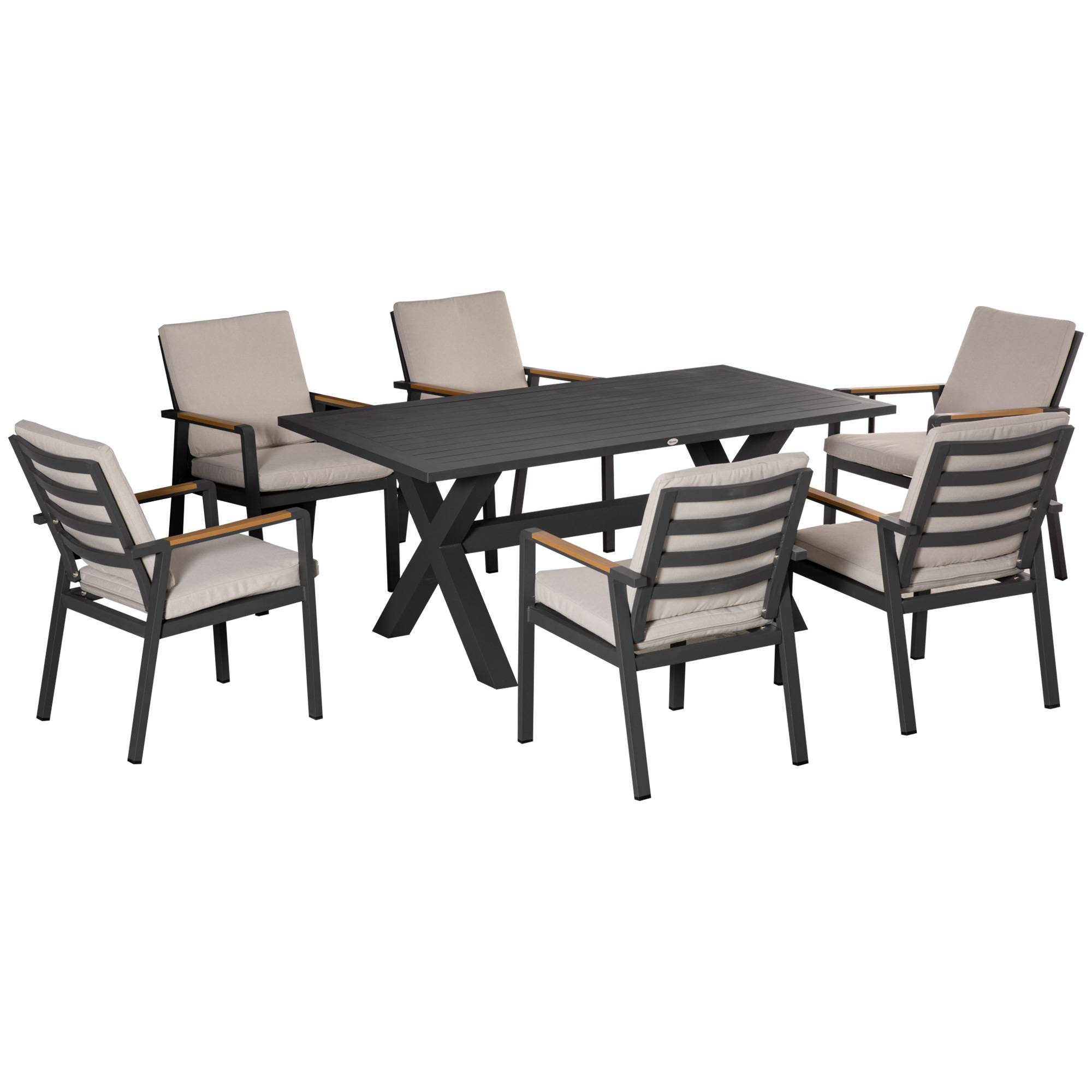 Ensemble de mobilier de jardin pour 6 personnes, 6 chaises, 1 table, résistant aux intempéries, 175 cm x 92 cm x 73 cm, noir et gris - Image 2