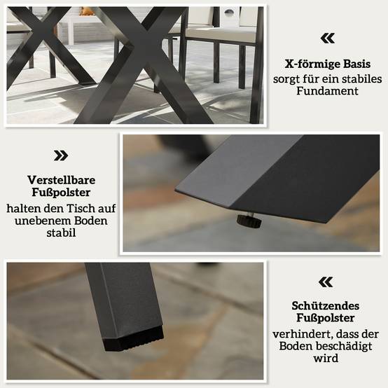 Ensemble de mobilier de jardin pour 6 personnes, 6 chaises, 1 table, résistant aux intempéries, 175 cm x 92 cm x 73 cm, noir et gris - Image 8