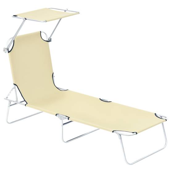 ComfortXL - Transat pliant métal extérieur avec pare-soleil réglable 187x58 cm beige - ComfortXL Outdoor Living - Image 1