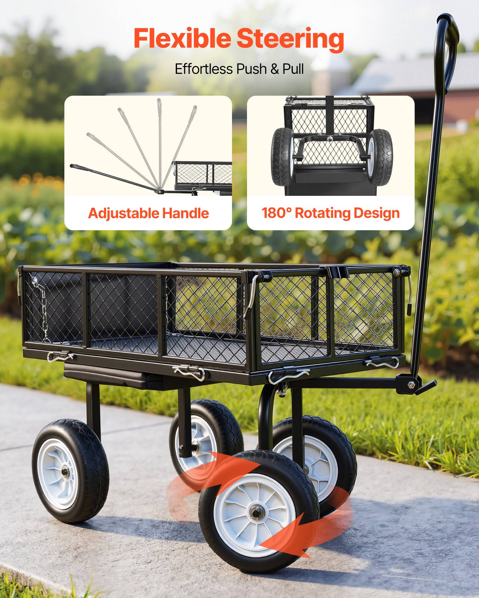 Vevor - VEVOR Chariot de jardin 2-en-1 acier, siège intégré, 226,8 kg, ridelles amovibles, pneus PU 25,4 cm - Image 5