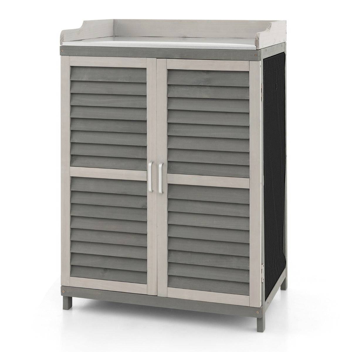 Abri de jardin avec postes de travail 67 x 47 x 100 cm rangement pratique 2 étagères ambiance cosy en bois de sapin gris