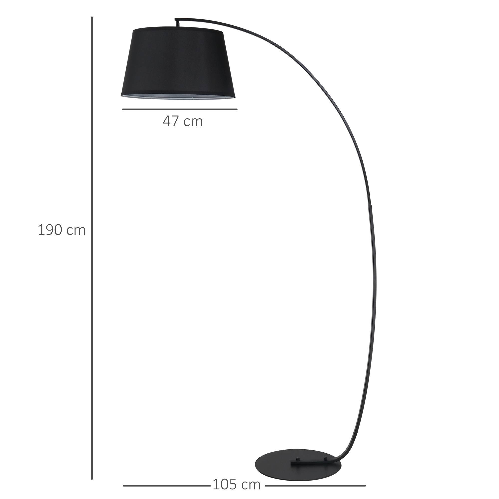 Lampadaire incurvé avec abat-jour en tissu, base ronde, métal, 105 cm (L) x 47 cm (l) x 190 cm (H), noir - Image 5