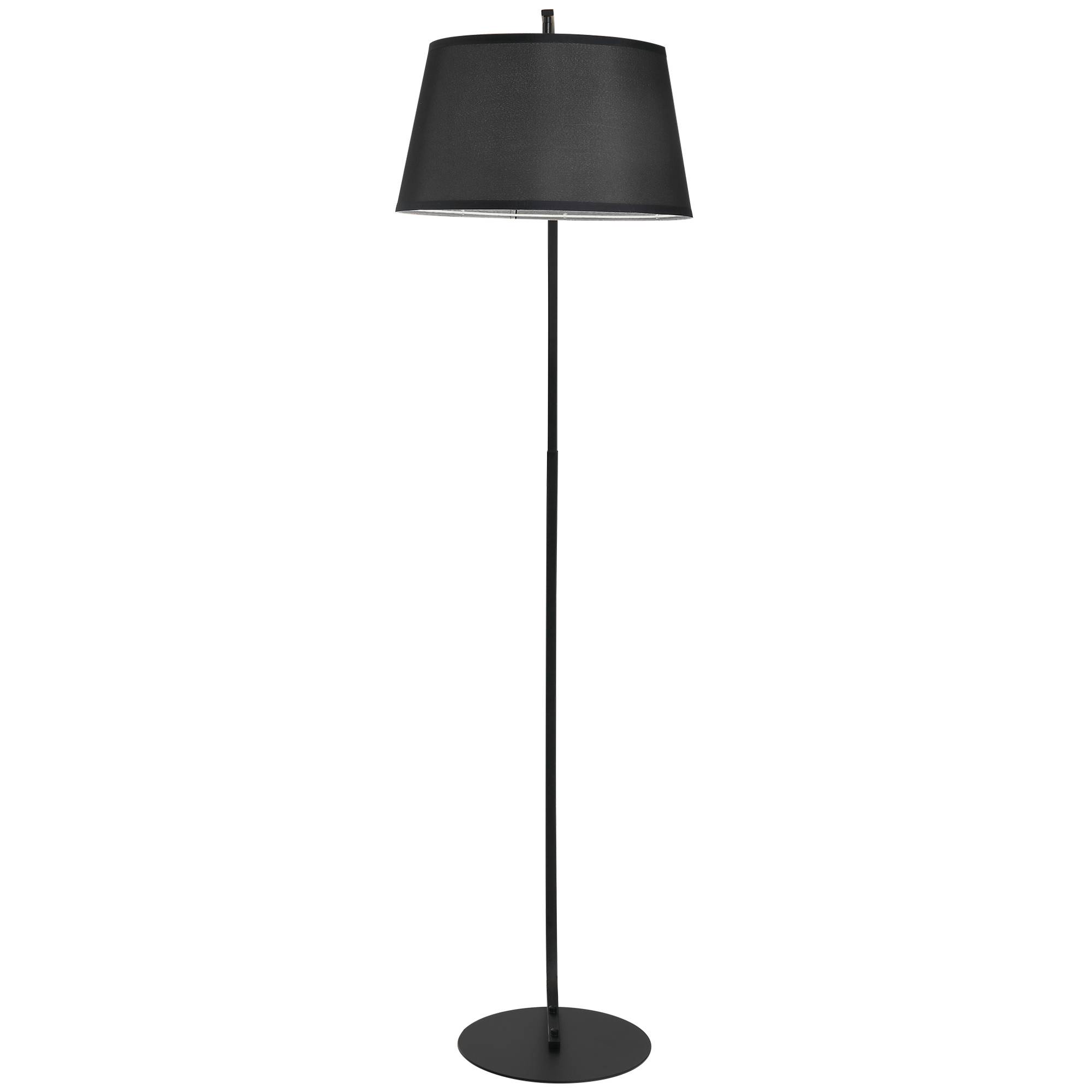 Lampadaire incurvé avec abat-jour en tissu, base ronde, métal, 105 cm (L) x 47 cm (l) x 190 cm (H), noir - Image 2