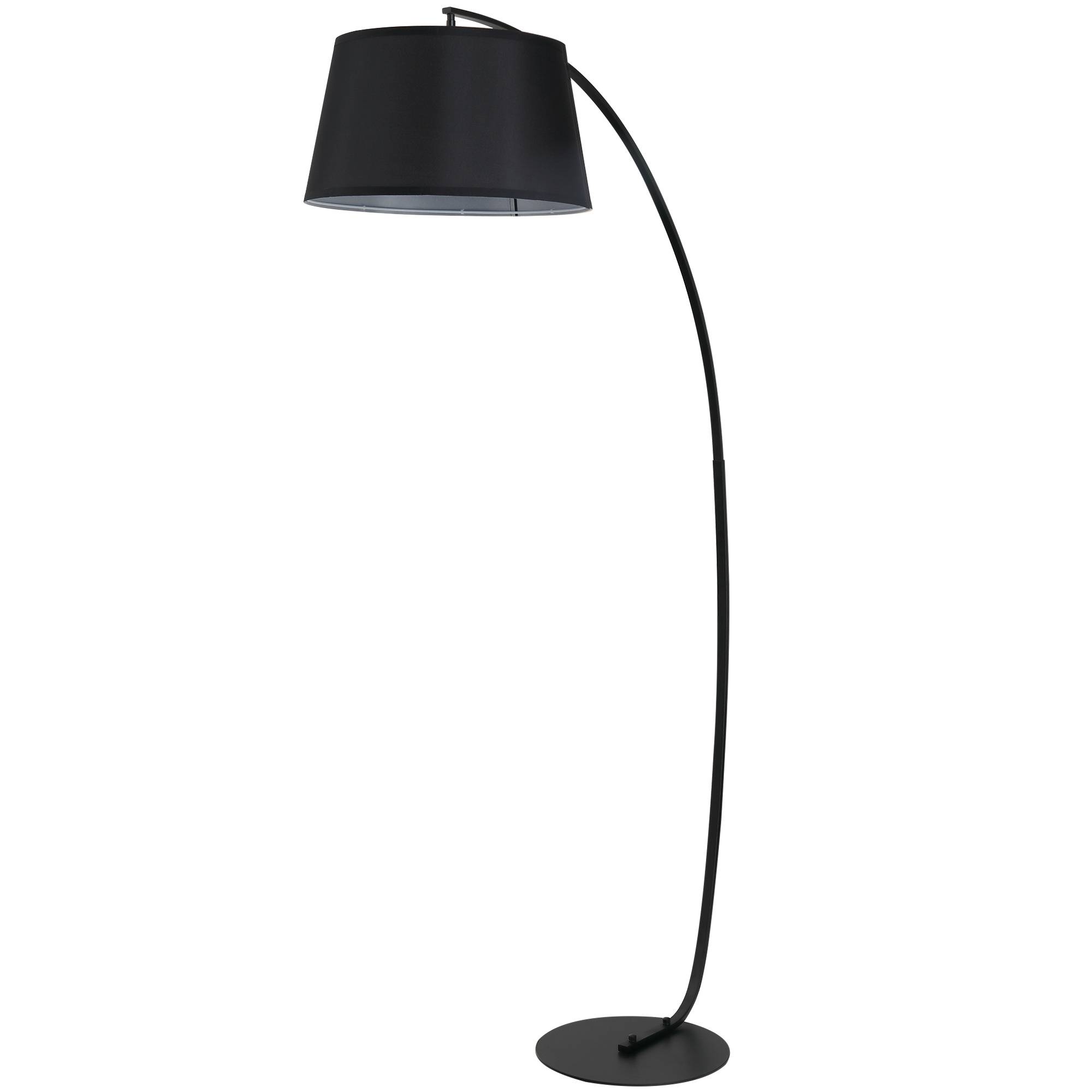 Lampadaire incurvé avec abat-jour en tissu, base ronde, métal, 105 cm (L) x 47 cm (l) x 190 cm (H), noir - Image 1