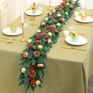 Couronne de Pins de Noël 2,7 Mètres avec Guirlandes Lumineuses LED Couronne de Noël Artificielle Décoration de Table d'Hiver pour Porche Couronnes de Vacances Couronne de Pins de Noël 2,7 Mètres avec Guirlandes Lumineuses LED Couronne de Noël Artificielle Décoration de Table d'Hiver pour Porche Couronnes de Vacances