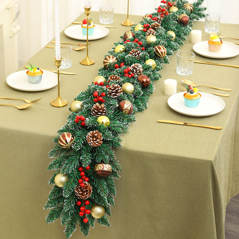 Couronne de Pins de Noël 2,7 Mètres avec Guirlandes Lumineuses LED Couronne de Noël Artificielle Décoration de Table d'Hiver pour Porche Couronnes de Vacances
