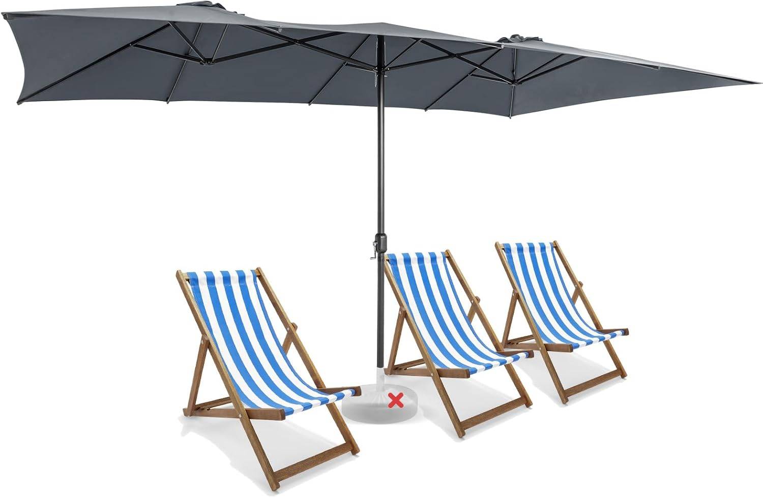 Parasol de Jardin Extérieur 426 x 260 CM XXL, Parasol Terrasse à 10 côtes Cadre Métal Poignée Manivelle Sommet Ventilé Gris - Image 1