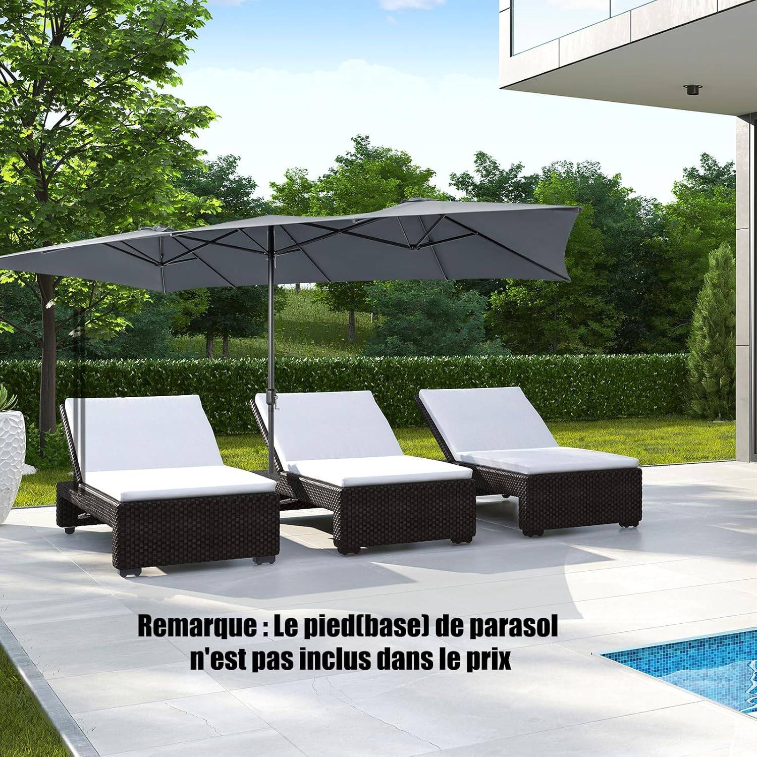 Parasol de Jardin Extérieur 426 x 260 CM XXL, Parasol Terrasse à 10 côtes Cadre Métal Poignée Manivelle Sommet Ventilé Gris - Image 4