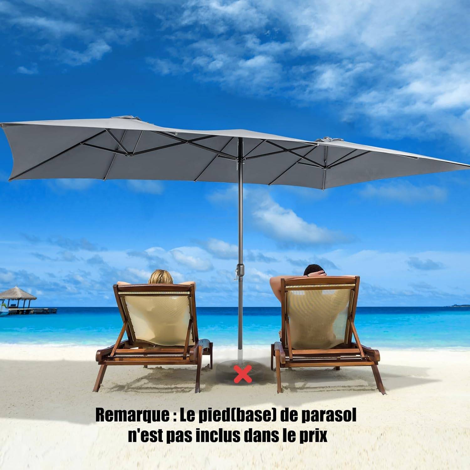 Parasol de Jardin Extérieur 426 x 260 CM XXL, Parasol Terrasse à 10 côtes Cadre Métal Poignée Manivelle Sommet Ventilé Gris - Image 2