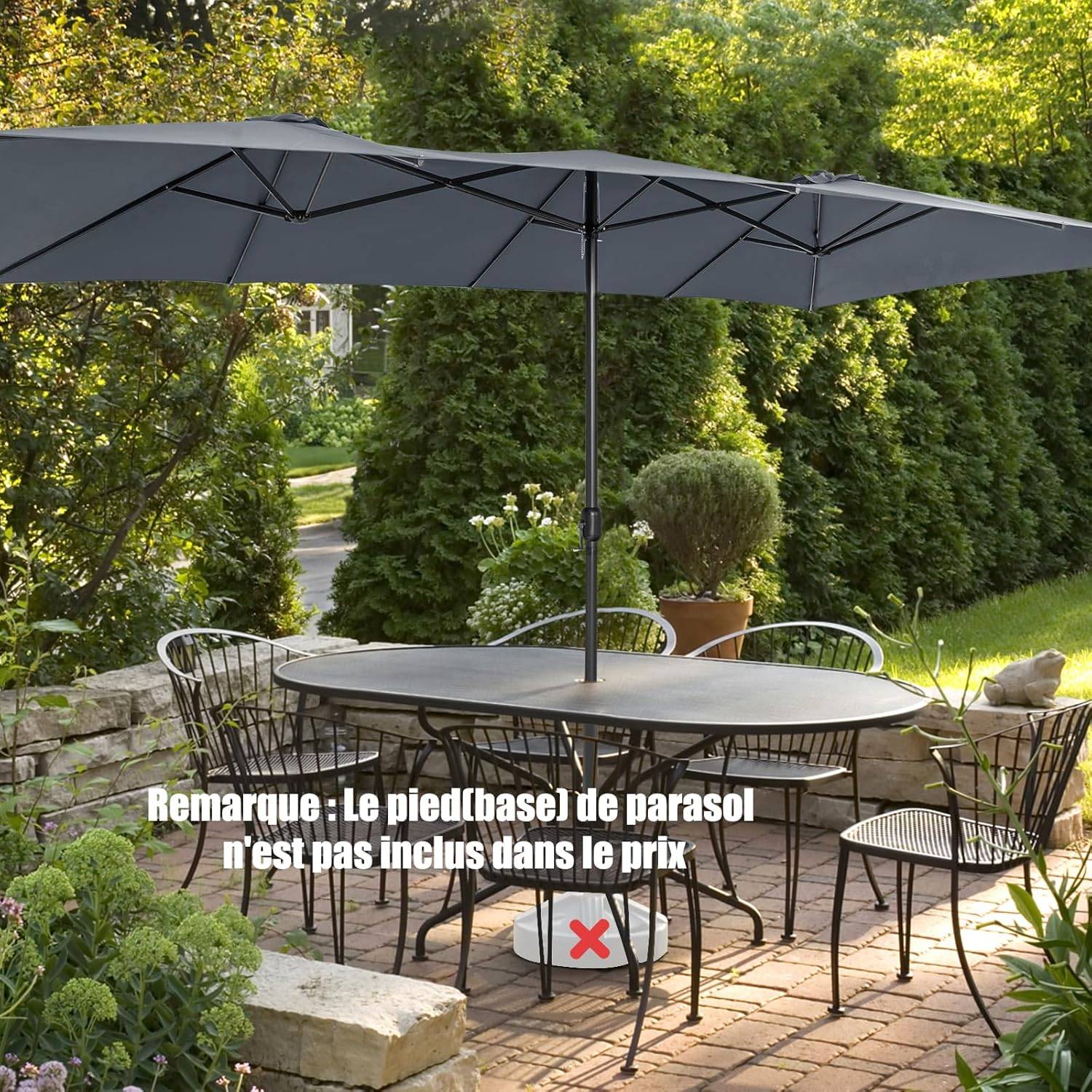 Parasol de Jardin Extérieur 426 x 260 CM XXL, Parasol Terrasse à 10 côtes Cadre Métal Poignée Manivelle Sommet Ventilé Gris - Image 5