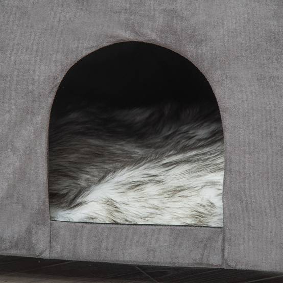 Pouf Niche pour Chat 2 en 1 en Tissu Gris Repose-pieds avec Coussin Lavable et Pieds en Bois - ComfortXL Outdoor Living - Image 10