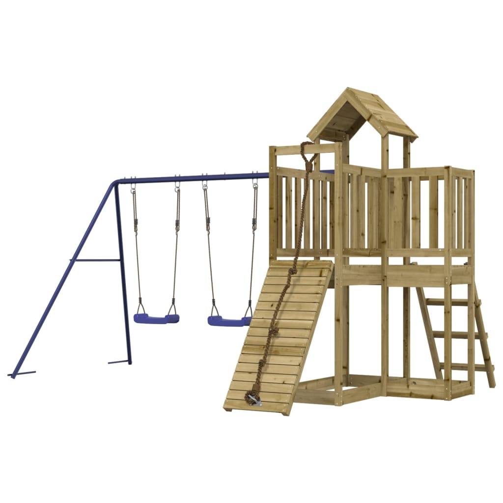 Helloshop26 - Aire de jeux d'extérieur balançoires toboggan portiques robuste jeux jardin 357 x 248 x 214 cm bois de pin imprégné - Image 1
