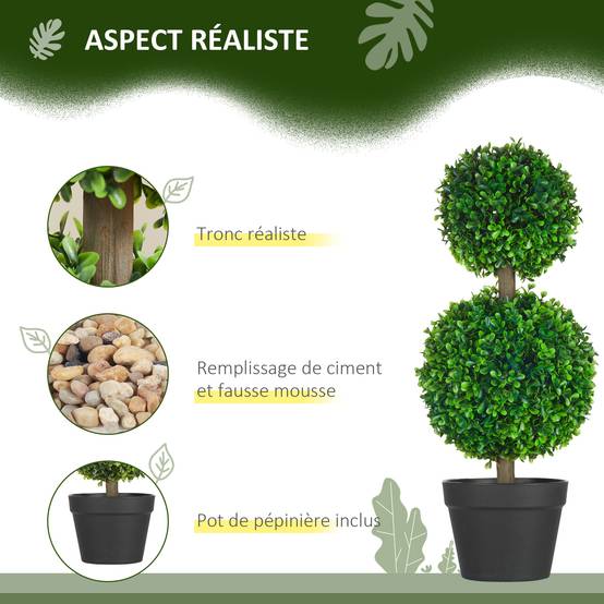 Lot de 2 buis artificiels double boules PE décoration bucolique 60cm vert - ComfortXL Outdoor Living - Image 6