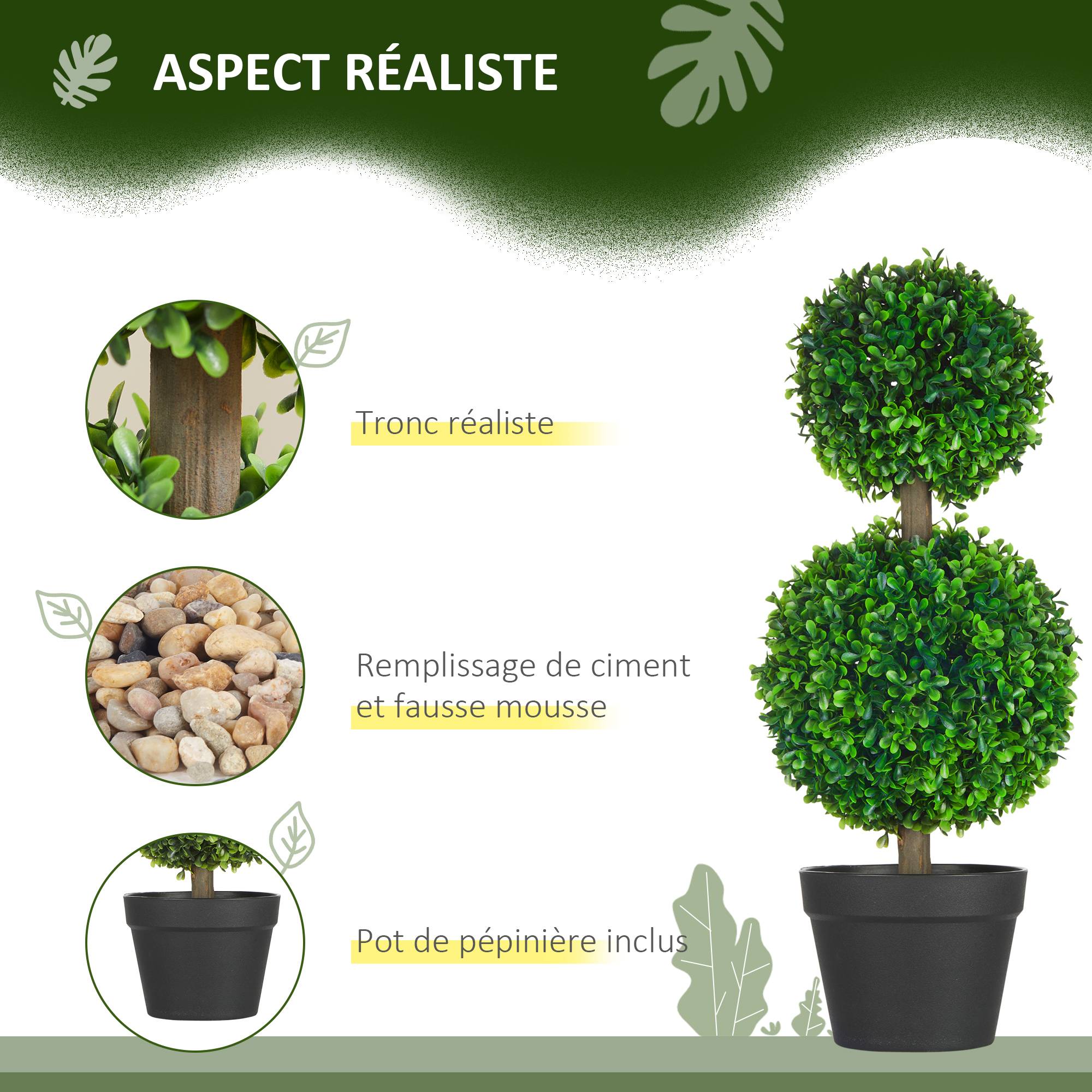 Lot de 2 buis artificiels double boules PE décoration bucolique 60cm vert - ComfortXL Outdoor Living - Image 6