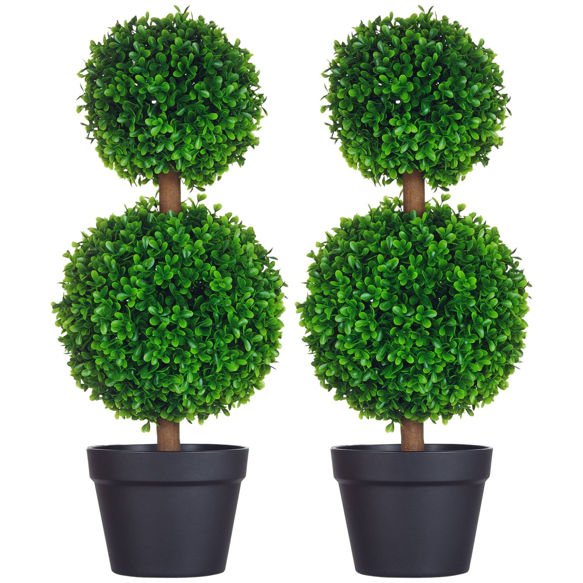 Lot de 2 buis artificiels double boules PE décoration bucolique 60cm vert - ComfortXL Outdoor Living - Image 1