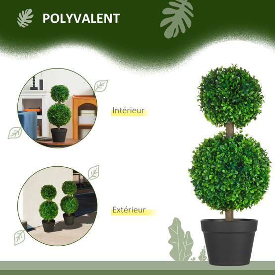 Lot de 2 buis artificiels double boules PE décoration bucolique 60cm vert - ComfortXL Outdoor Living - Image 7