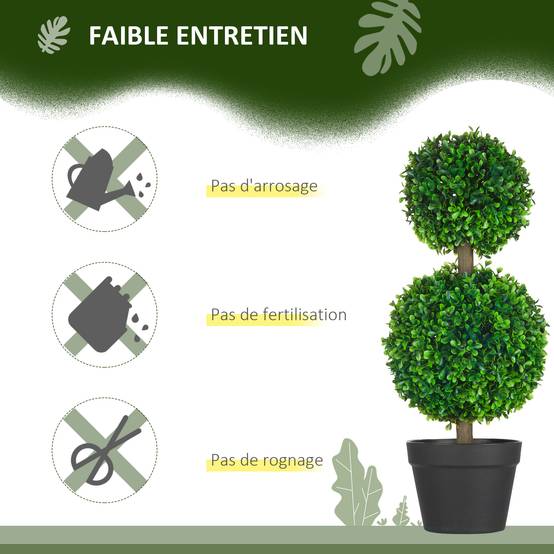 Lot de 2 buis artificiels double boules PE décoration bucolique 60cm vert - ComfortXL Outdoor Living - Image 8