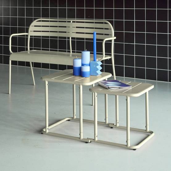 sweeek - Table gigogne extérieure carrée en acier 45cm beige - Amélia | sweeek - Image 3