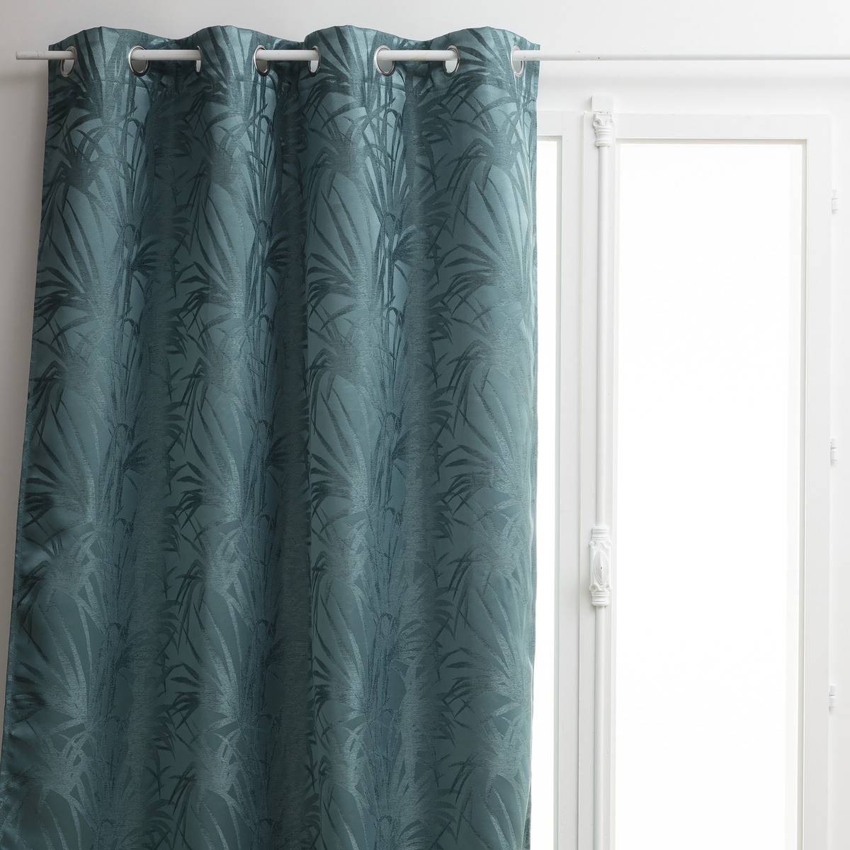 Atmosphera - Lot de 2 Rideaux à œillets Occultant Jacquard Bleu canard 140 x 260 cm - Image 2