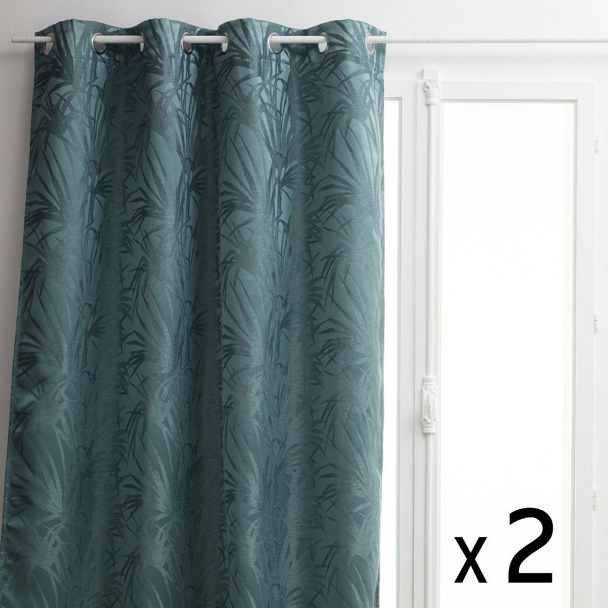 Atmosphera - Lot de 2 Rideaux à œillets Occultant Jacquard Bleu canard 140 x 260 cm - Image 1