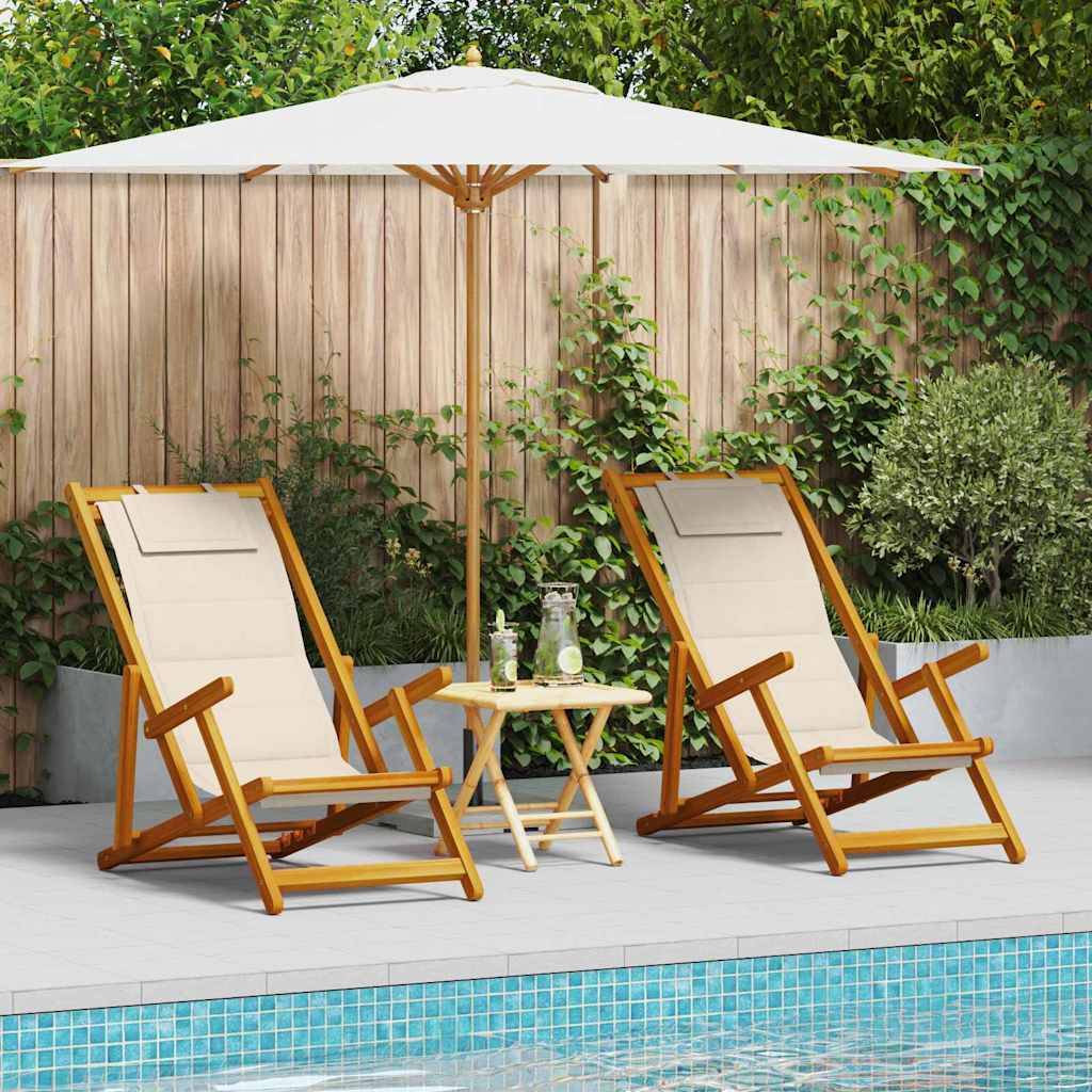 ComfortXL - Lot de 2 Chiliennes Pliantes en Bois d'Acacia Massif avec Repose-Tête pour Jardin Marron – ComfortXL Outdoor Living - Image 3