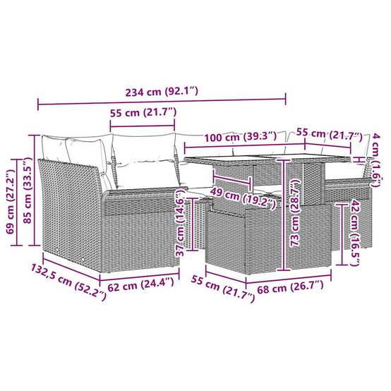 Salon de jardin 6 places en polyrotin Gris modulable avec table et coussins – ComfortXL Outdoor Living - Image 3
