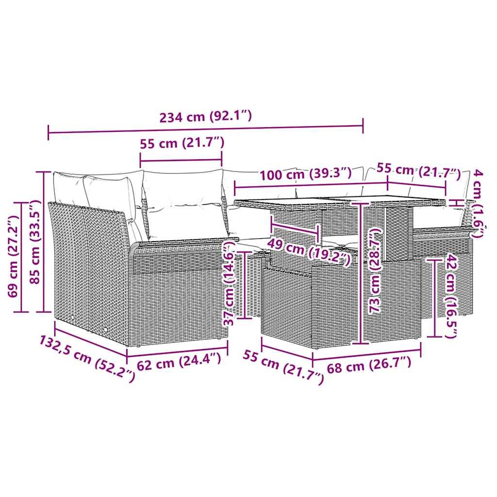 Salon de jardin 6 places en polyrotin Gris modulable avec table et coussins – ComfortXL Outdoor Living - Image 3