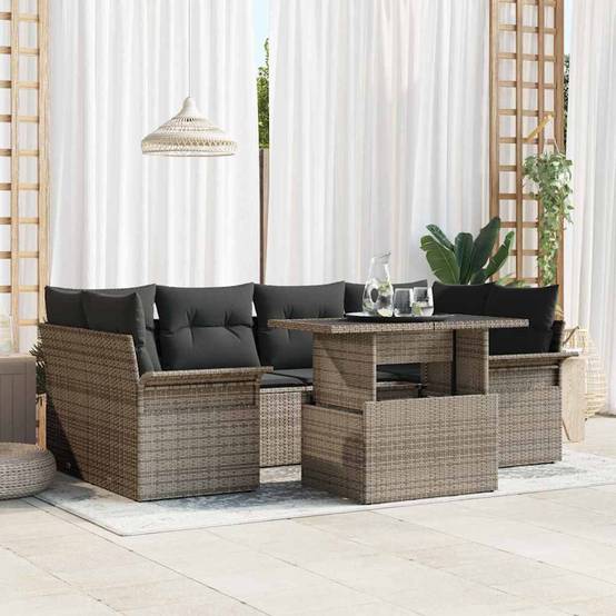Salon de jardin 6 places en polyrotin Gris modulable avec table et coussins – ComfortXL Outdoor Living - Image 1