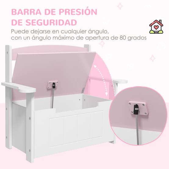 Banc coffre rose et blanc avec dossier couvercle amorti charge 30 kg salle de jeu 68,5 × 34 × 58 cm - Image 8