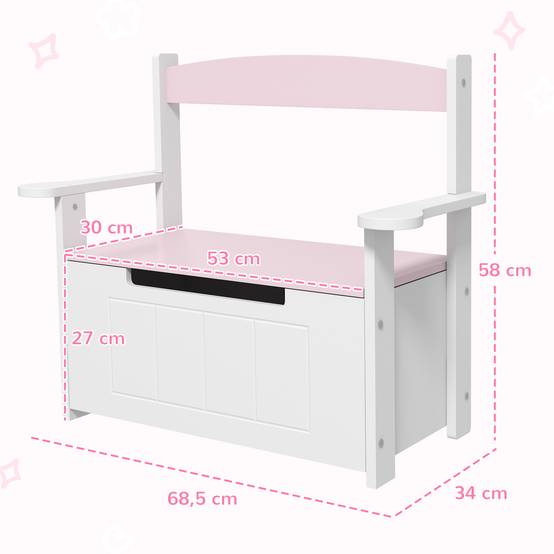 Banc coffre rose et blanc avec dossier couvercle amorti charge 30 kg salle de jeu 68,5 × 34 × 58 cm - Image 5