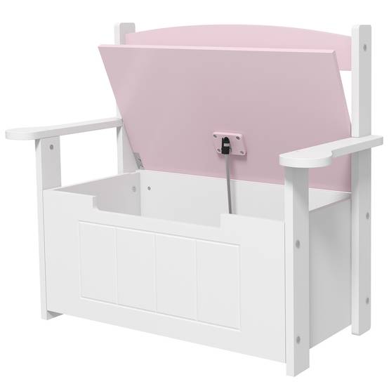Banc coffre rose et blanc avec dossier couvercle amorti charge 30 kg salle de jeu 68,5 × 34 × 58 cm - Image 2