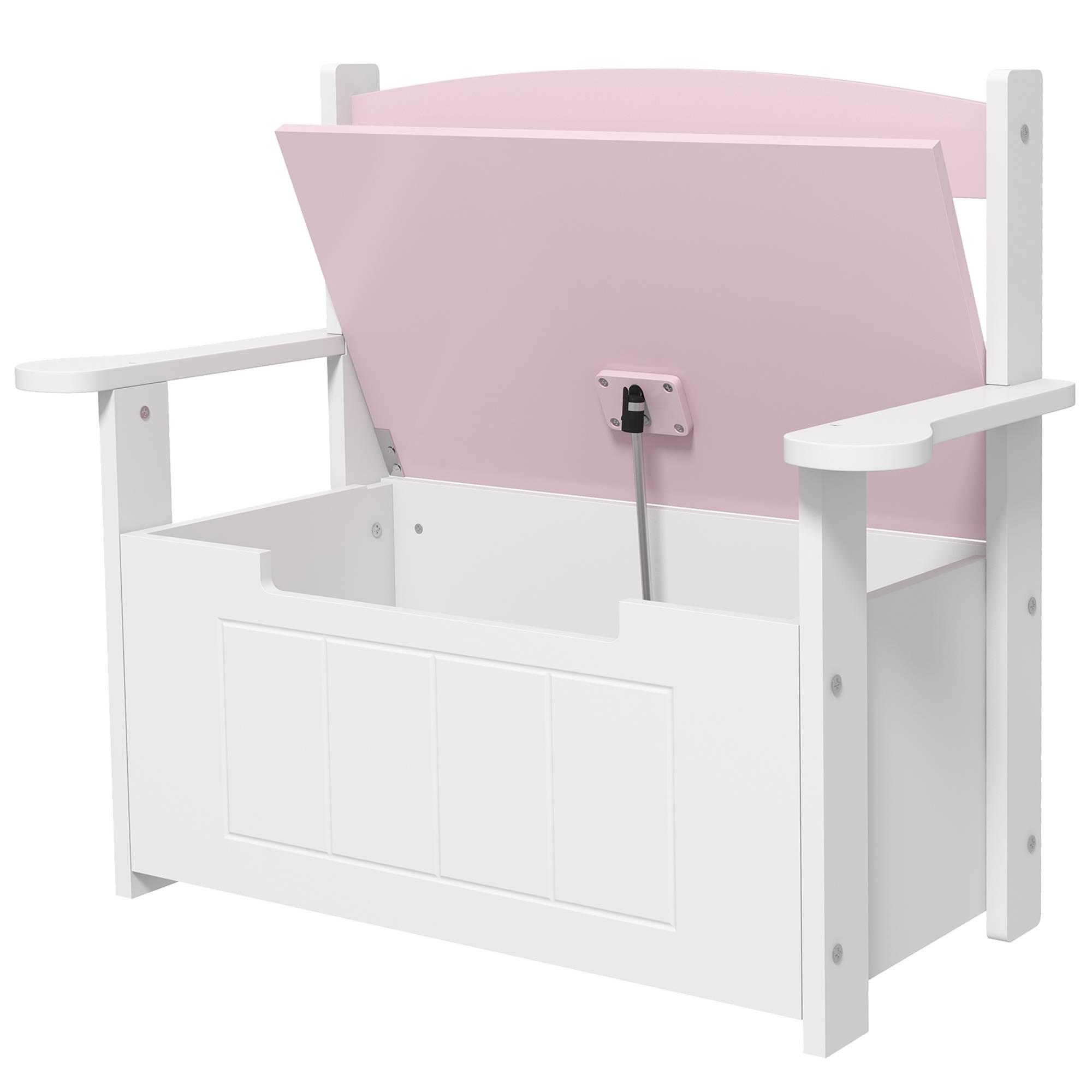Banc coffre rose et blanc avec dossier couvercle amorti charge 30 kg salle de jeu 68,5 × 34 × 58 cm - Image 2