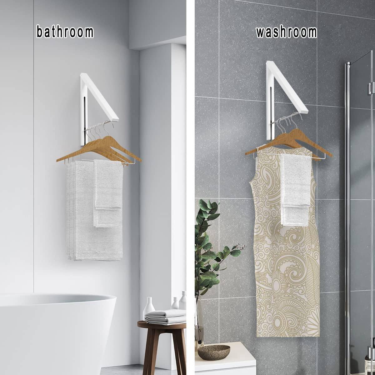 Séchoir à linge mural, rétractable et pliable, adapté aux dortoirs, placards, balcons, buanderies (2 pièces, blanc)-Lytech - Image 8