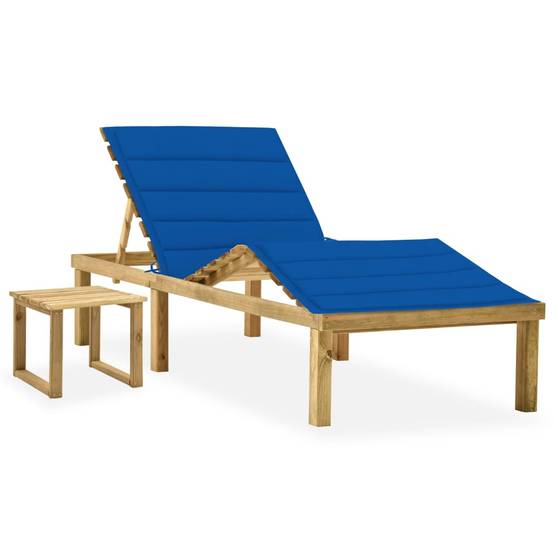 Ensemble Bain Soleil Bois Table et Coussin Bleu Royal – ComfortXL Outdoor Living - Image 1