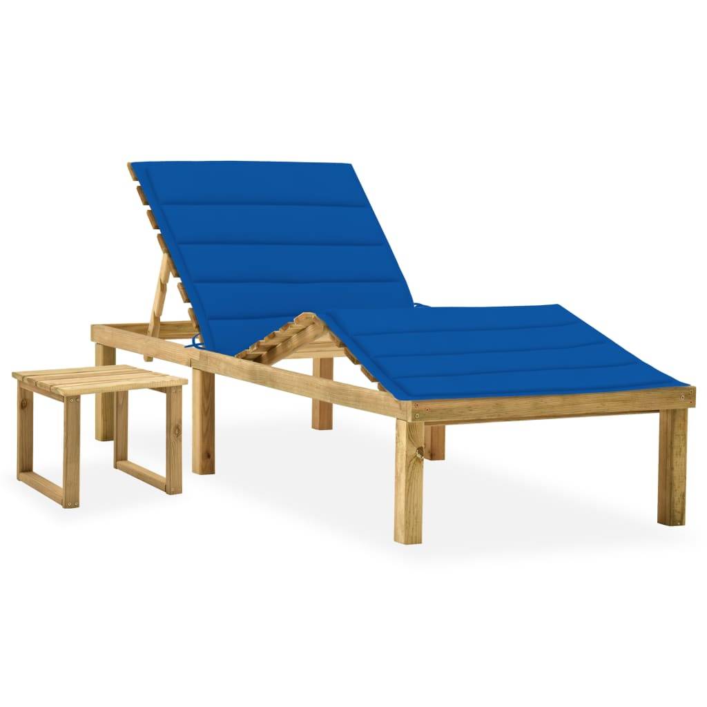 Ensemble Bain Soleil Bois Table et Coussin Bleu Royal – ComfortXL Outdoor Living - Image 1