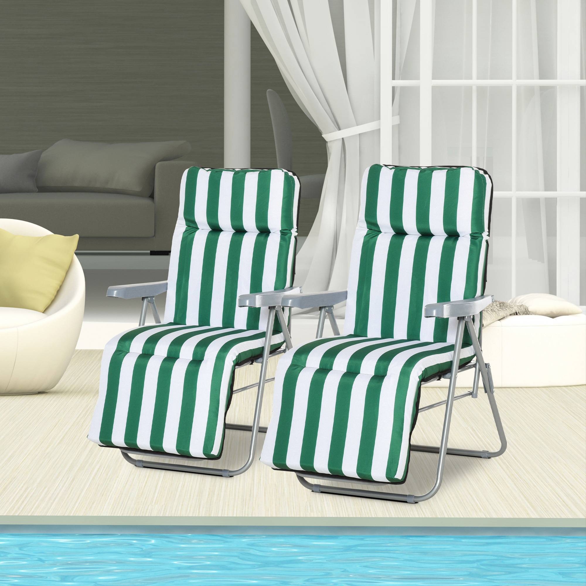 ComfortXL - Lot de 2 Bains de Soleil Acier Jardin Dossier Inclinable 60x75x102cm Vert - ComfortXL Outdoor Living - Image 3