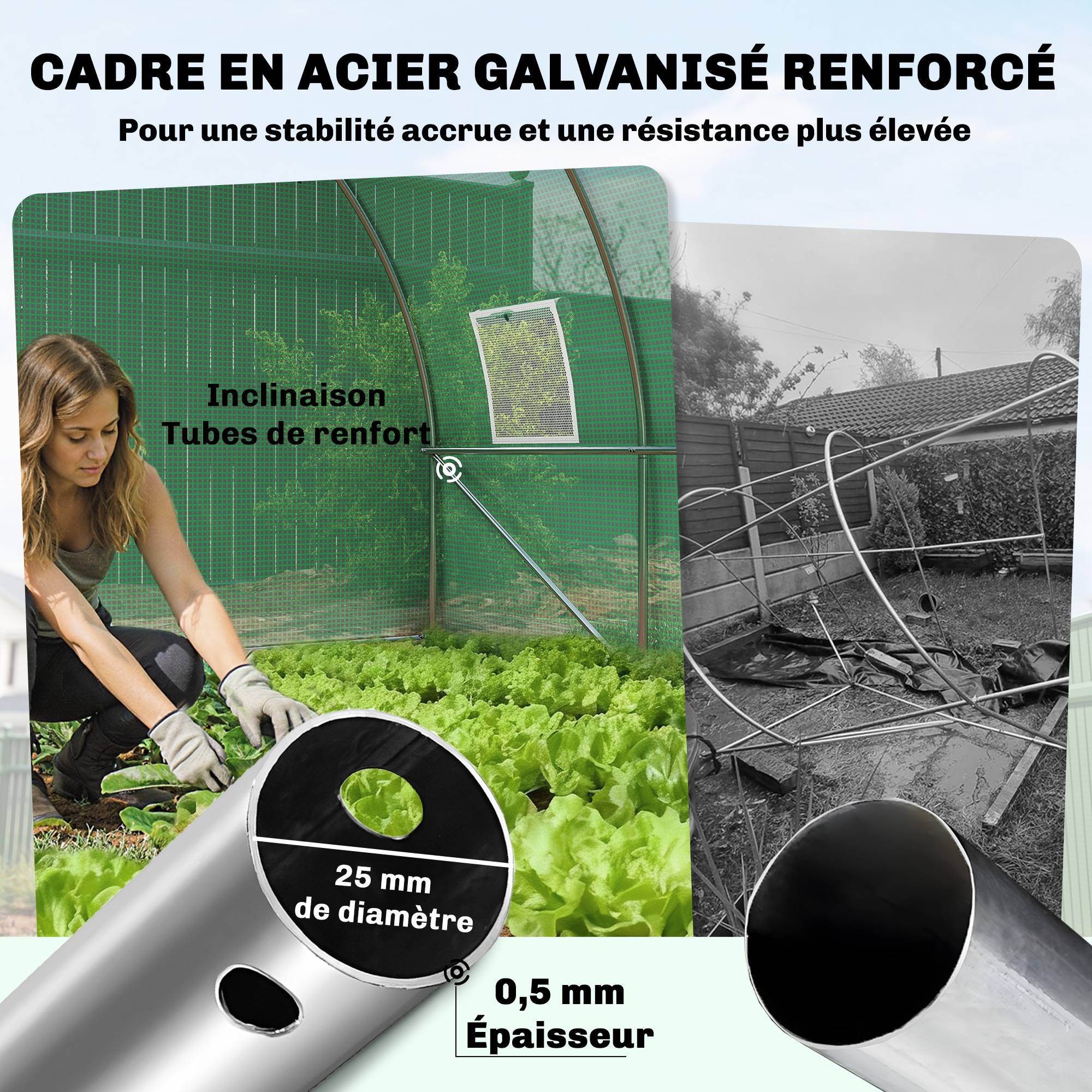 Sans Marque - Serre tunnel de jardin 12m², serre de jardin tunnel 295x400x200cm porte et 8 fenêtres, bâche PE 140 g/m² vert - Image 9
