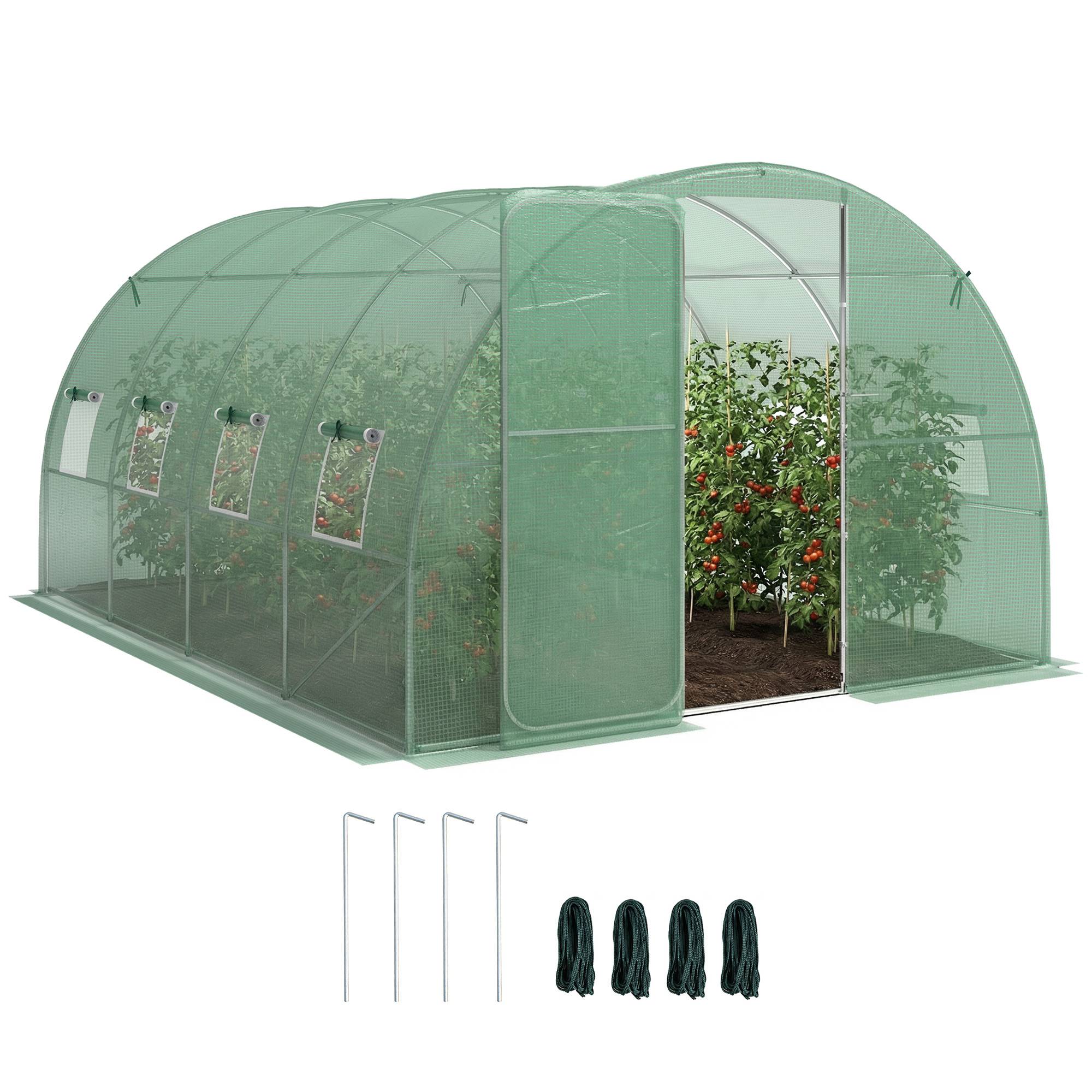 Sans Marque - Serre tunnel de jardin 12m², serre de jardin tunnel 295x400x200cm porte et 8 fenêtres, bâche PE 140 g/m² vert - Image 1