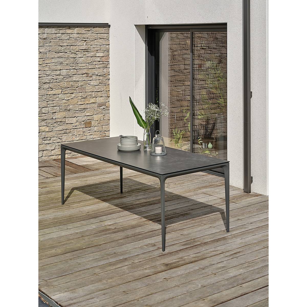 REMARQUABLE - Table de jardin TIGUA avec plateau en céramique sur verre - ANTHRACITE - REMARQUABLE - Image 6