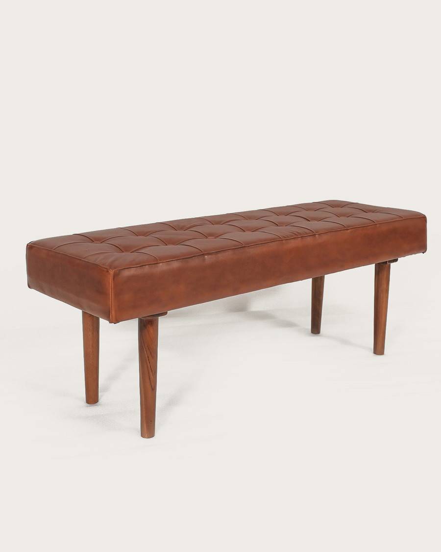 Khalari - Banc en cuir marron capitonné - UNIQKA - Image 1