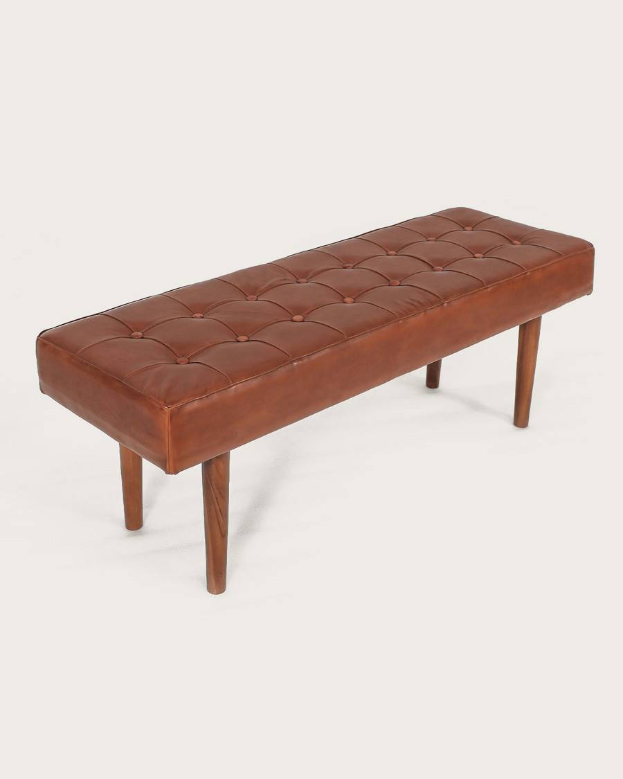 Khalari - Banc en cuir marron capitonné - UNIQKA - Image 9