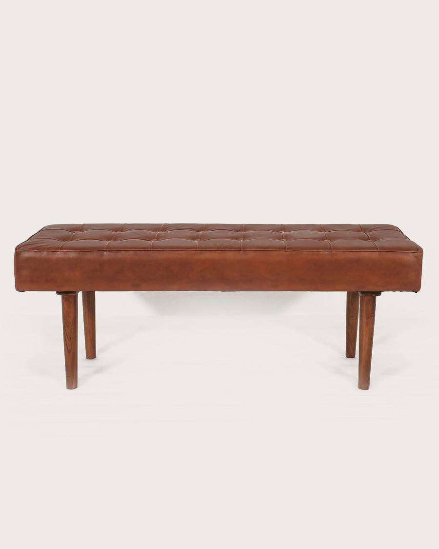 Khalari - Banc en cuir marron capitonné - UNIQKA - Image 5