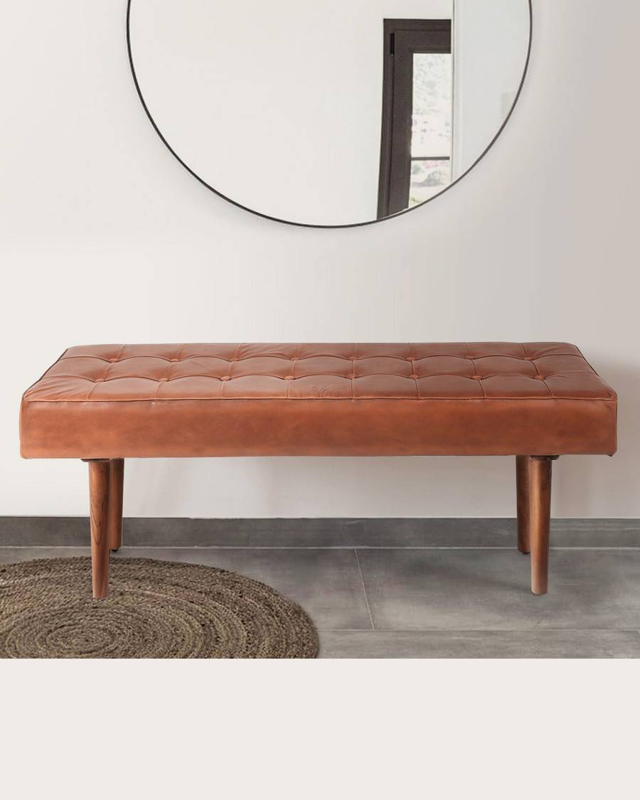 Khalari - Banc en cuir marron capitonné - UNIQKA - Image 3