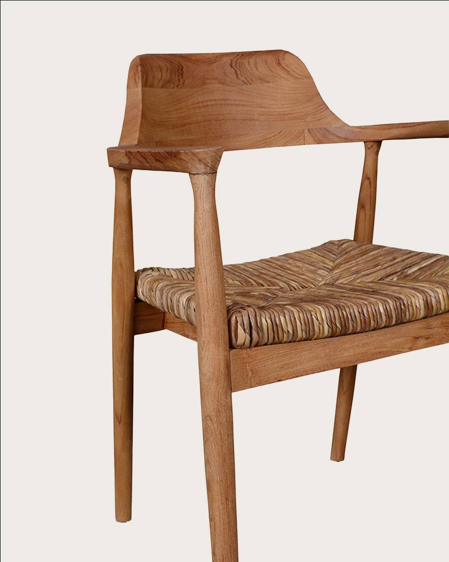 Zaha - Lot de 2 chaises en teck massif et paille - UNIQKA - Image 9