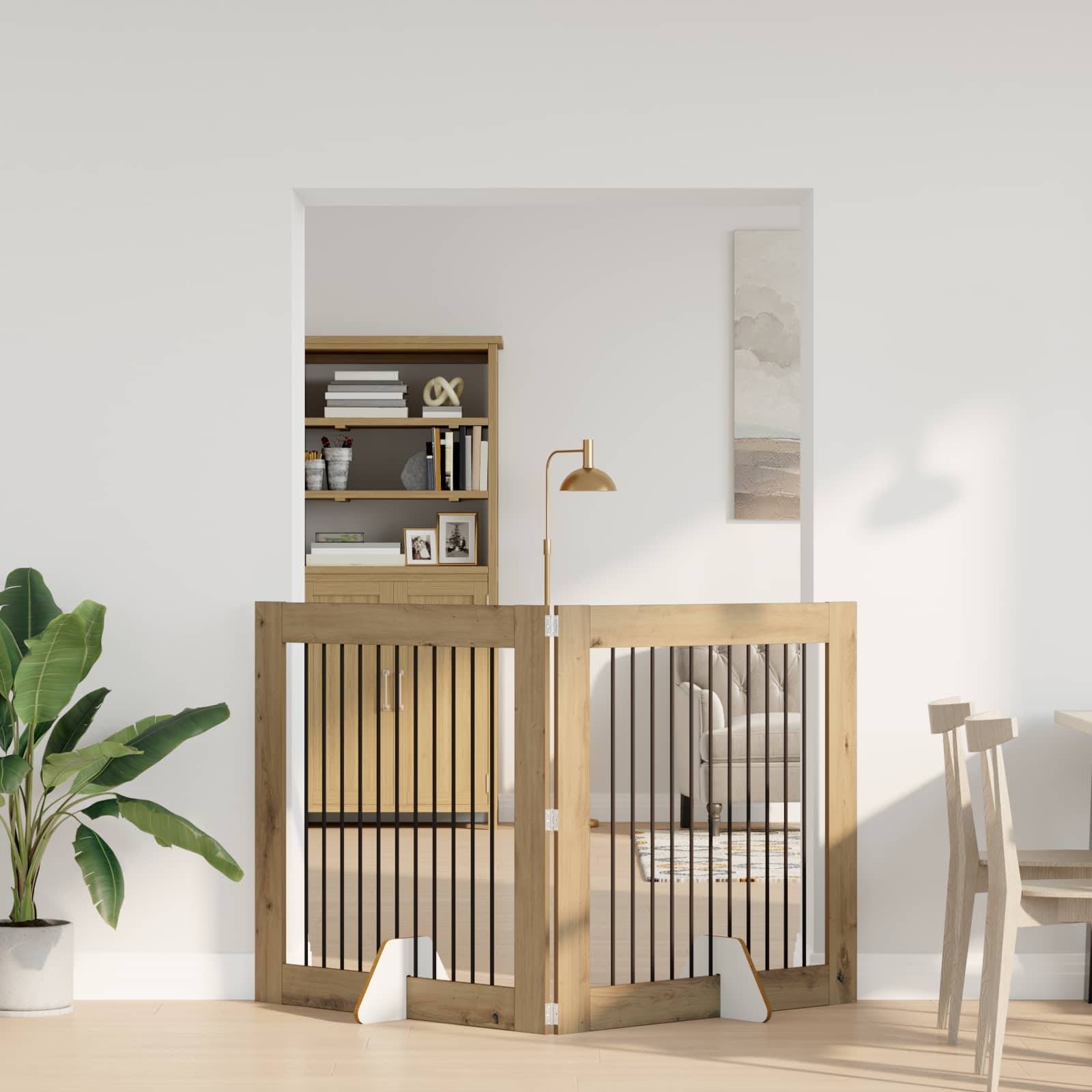 ComfortXL - Barrière chien bois ingénierie intérieur protection pliable chêne artisanal 200x100cm - ComfortXL Outdoor Living - Image 1