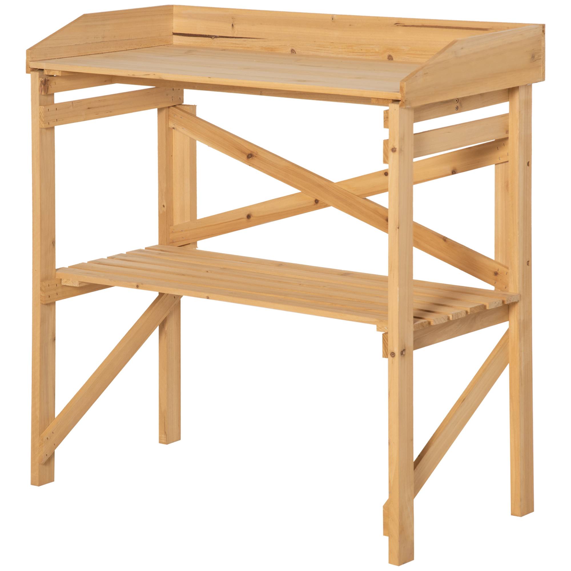 ComfortXL - Table de rempotage bois de sapin 80 x 40 x 84 cm marron jardin avec étagère de rangement pour semis et plantes - Image 2