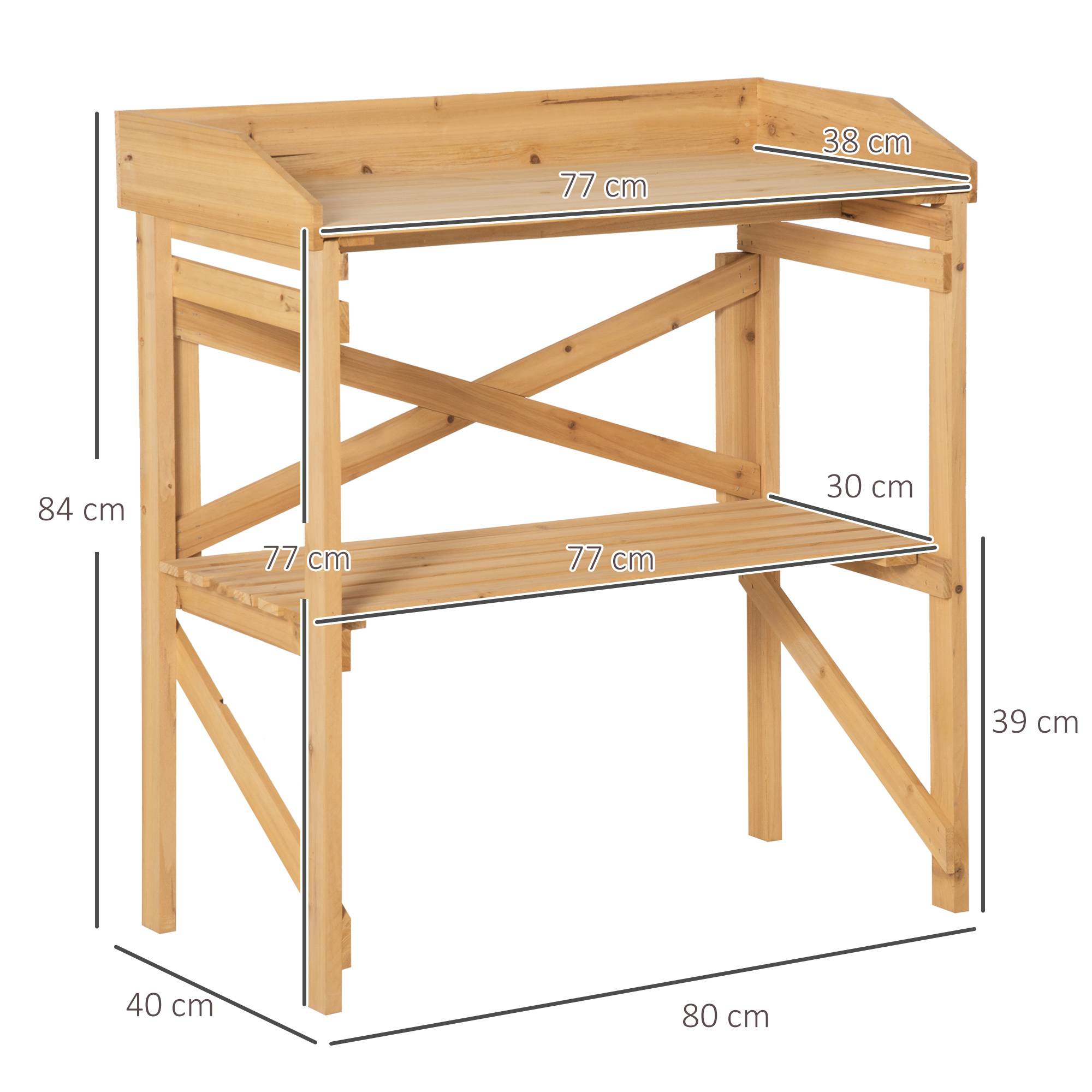 ComfortXL - Table de rempotage bois de sapin 80 x 40 x 84 cm marron jardin avec étagère de rangement pour semis et plantes - Image 3