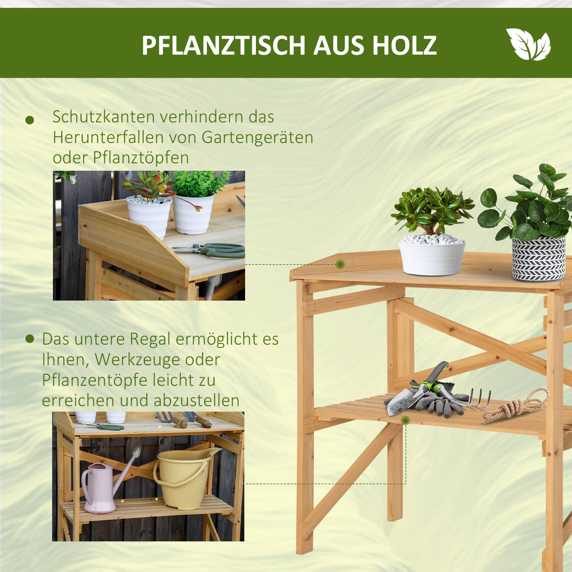 ComfortXL - Table de rempotage bois de sapin 80 x 40 x 84 cm marron jardin avec étagère de rangement pour semis et plantes - Image 4