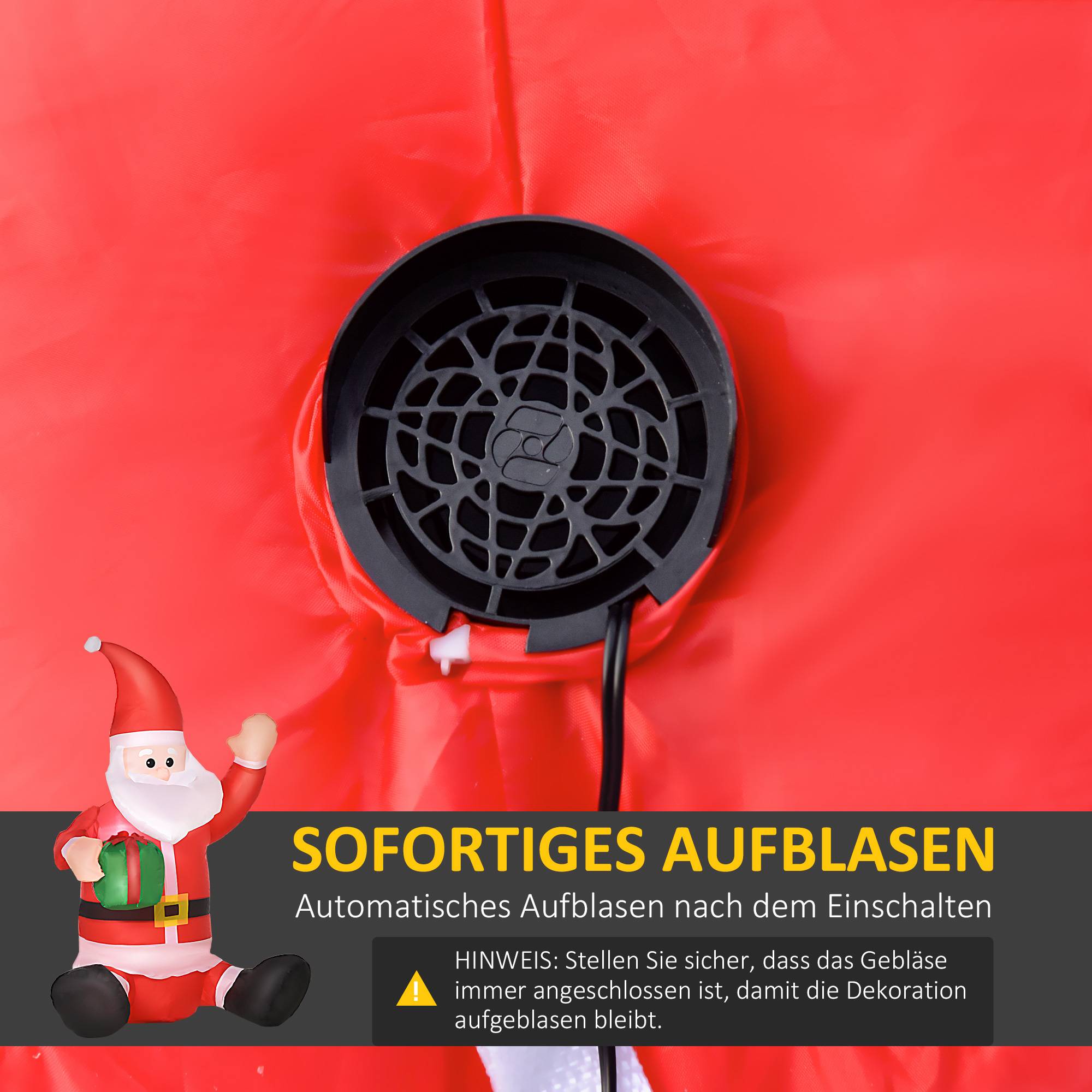 Décoration de Noël Père Noël, 1,2 m, autogonflante, LED, avec souffleur, rouge et blanc - Image 8